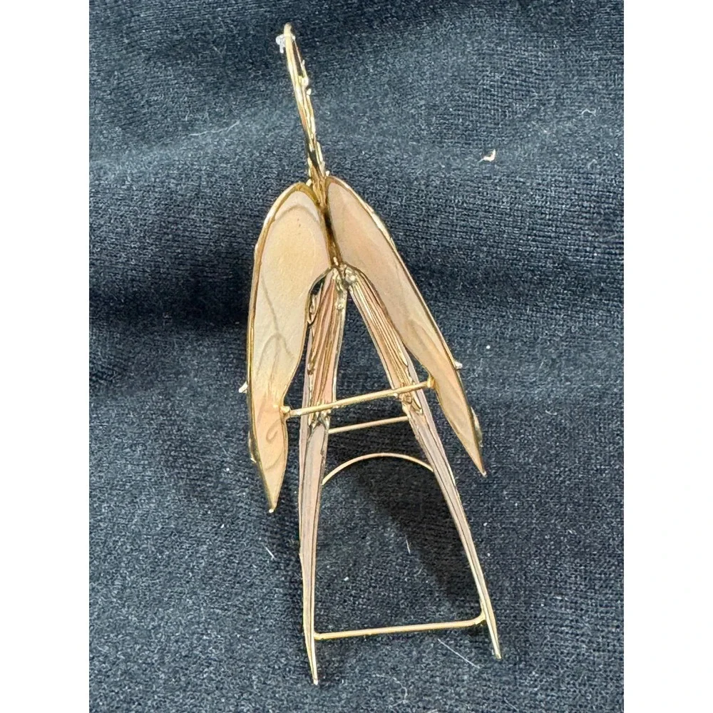 Vintage Iridescent Stained Glass Style Angel Trumpet Figurine Gold Wire Decor